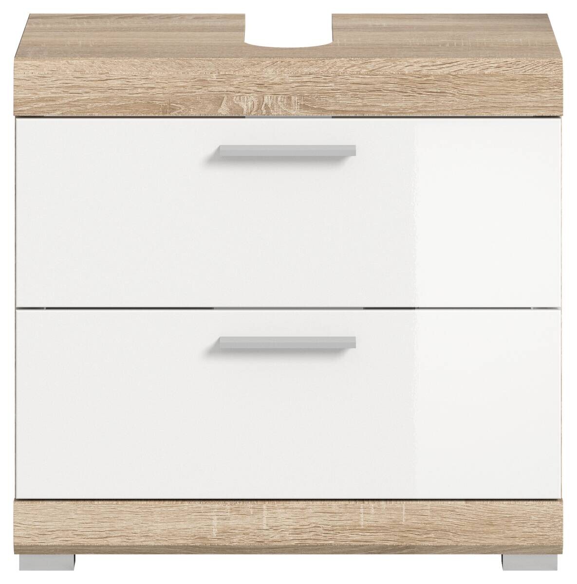 Waschbeckenunterschrank Lambada Eiche Sonoma Nachbildung weiß Hochglanz B/H/T: ca. 60x56x37 cm