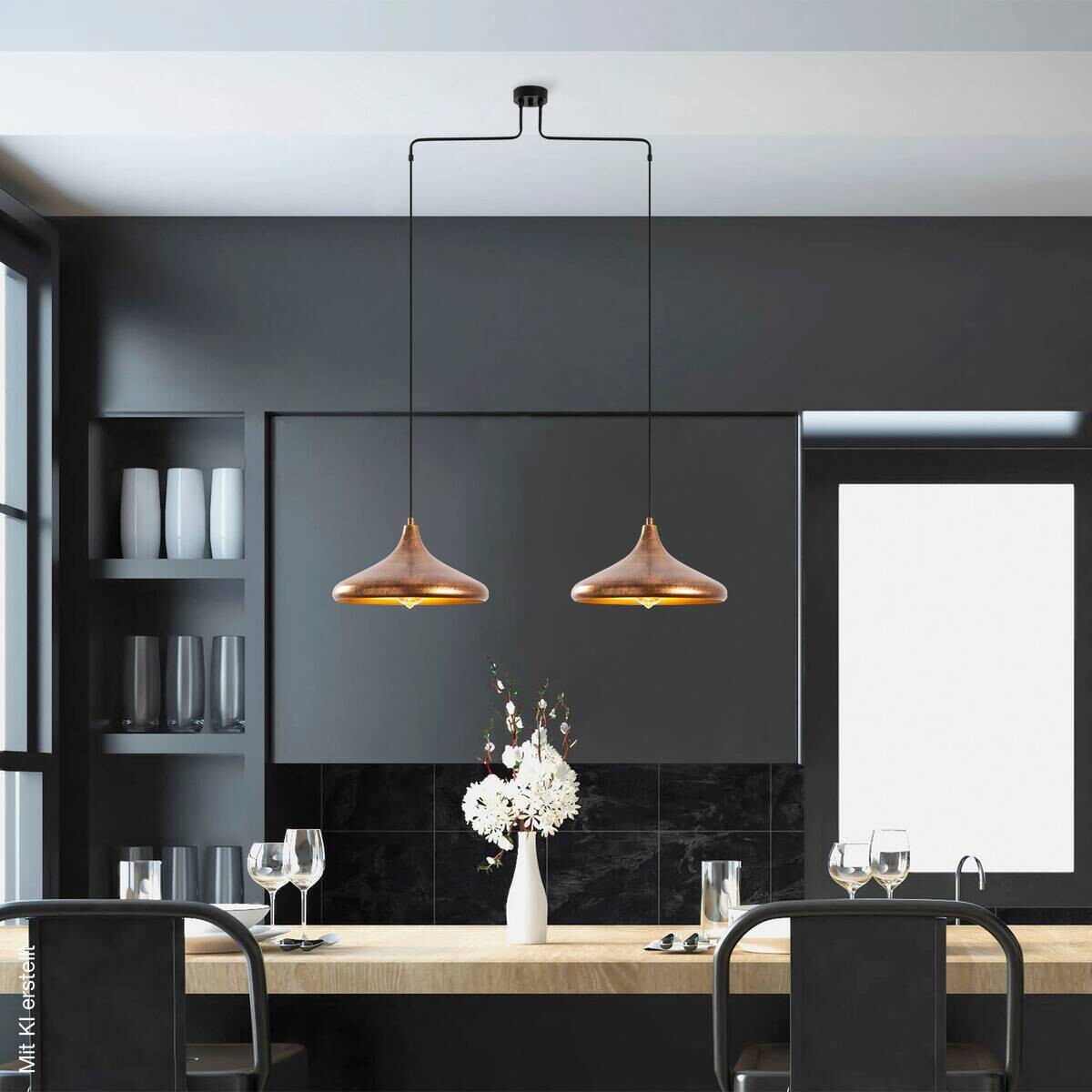 Opviq Pendelleuchte braun Metall B/H/T/L: ca. 100x132x35x100 cm E27 2 Brennstellen