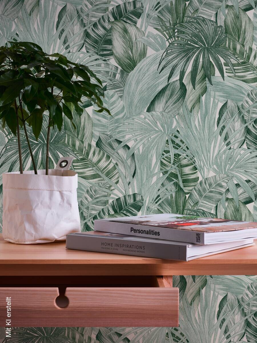 A.S.Creation Vliestapete Greenery Palmen grün B/L: ca. 53x1005 cm