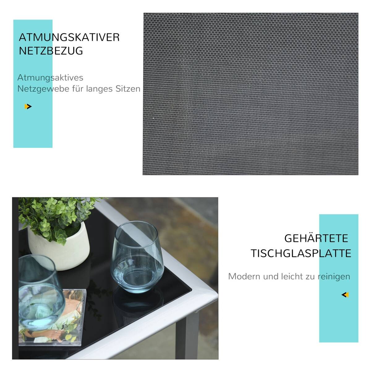 Outsunny Gartenliege-Set mit Tisch schwarz Metall B/H/T: ca. 59x66x169 cm