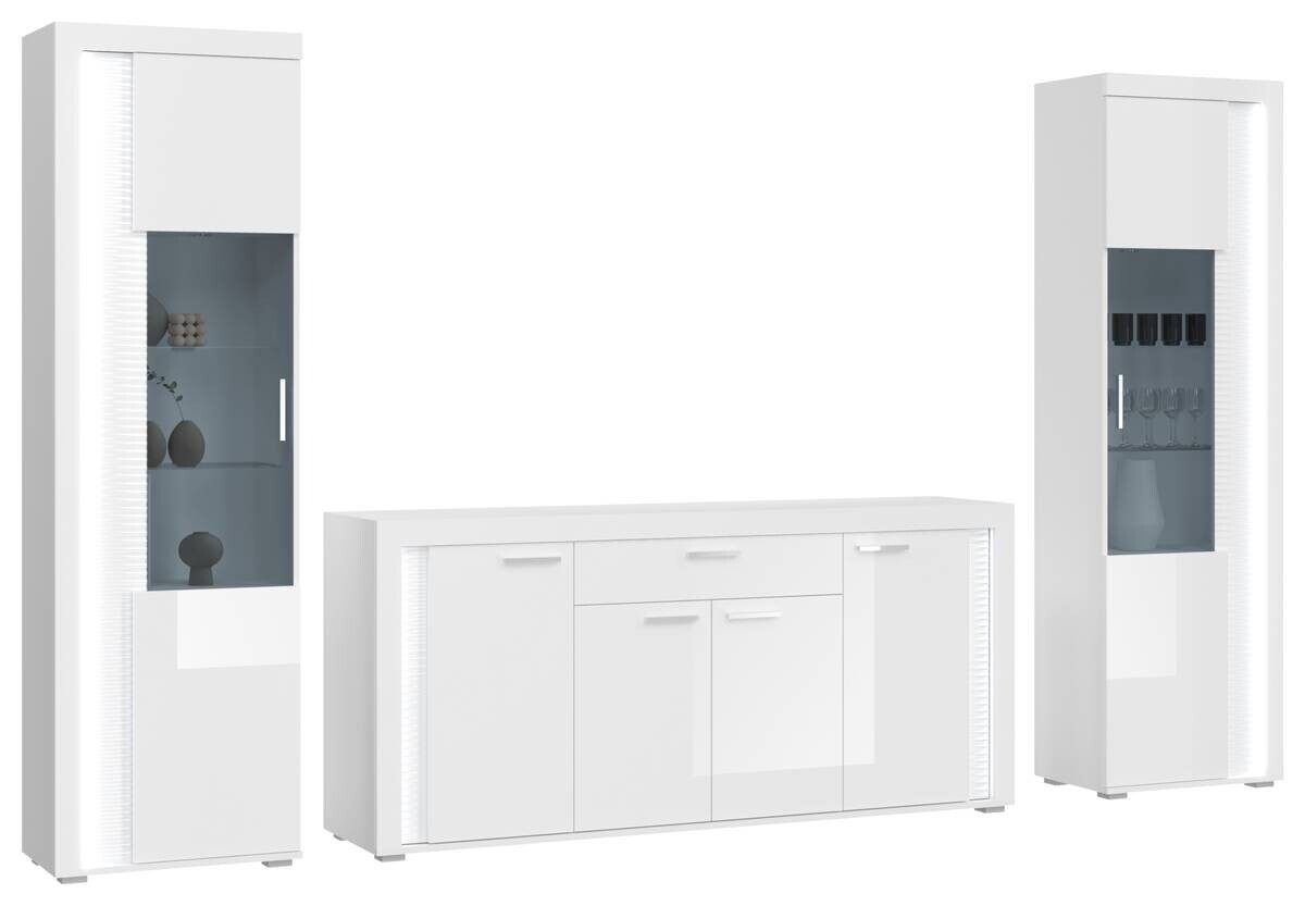 Wohnwand SKYLIGHT weiß weiß Hochglanz Pasol grau B/H/T: ca. 332x202x42 cm