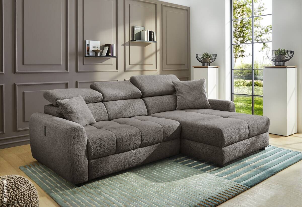 Ecksofa mit elektrischer XXL Sitztiefenverstellung grau Flachgewebe B/H/T: ca. 270x109x175 cm