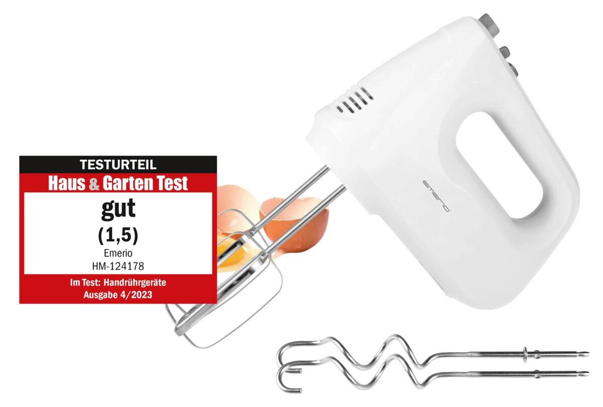 Emerio Handmixer HM-124178 silber weiß Edelstahl Kunststoff B/H/T: ca. 8,3x13,7x18,3 cm