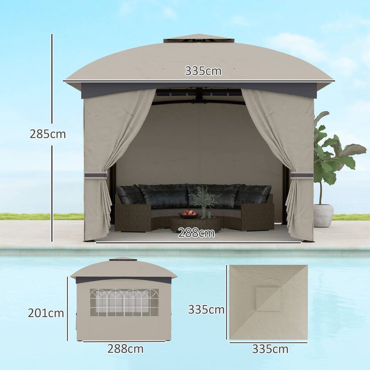 Outsunny Pavillon hellgrau Metall B/H/L: ca. 335x285x335 cm