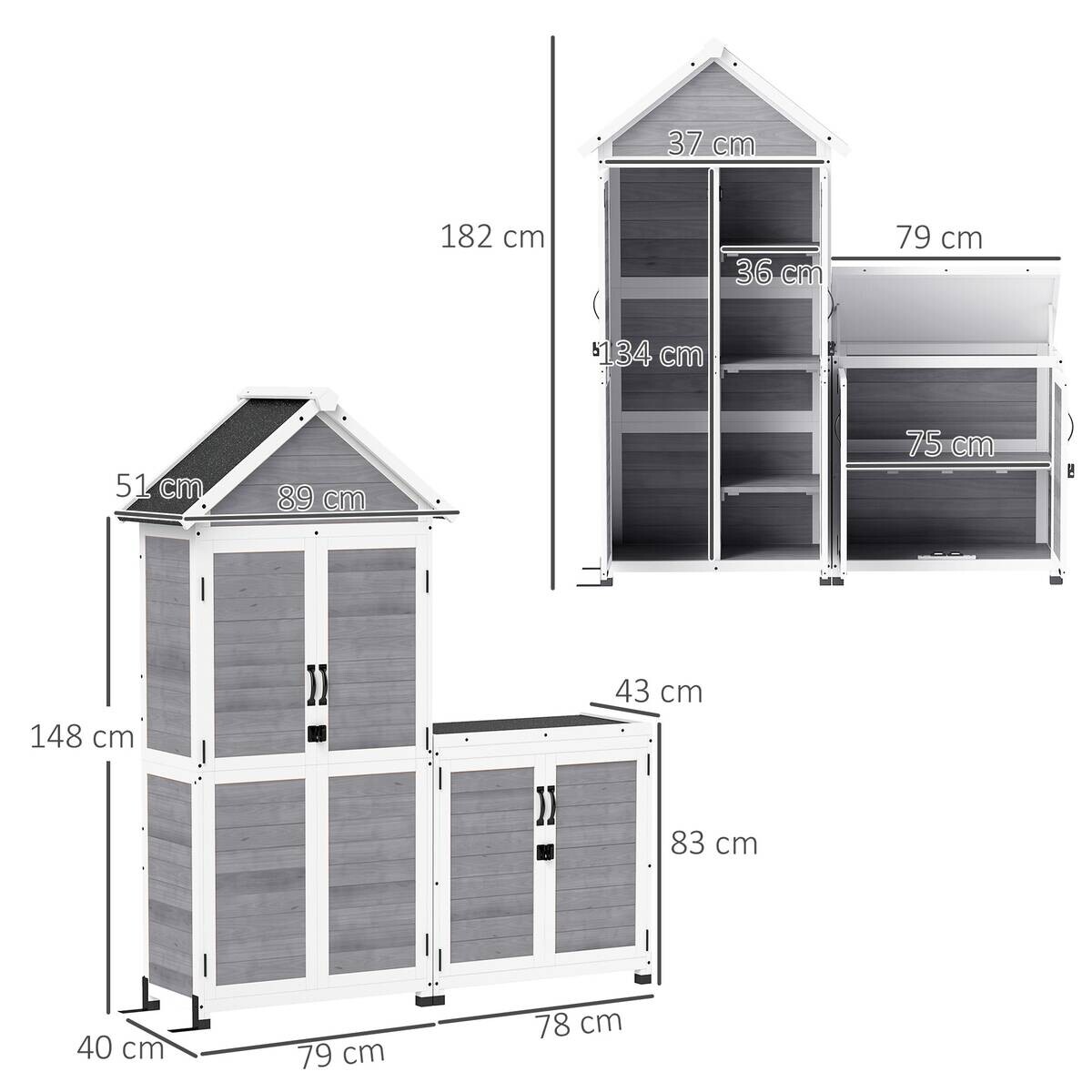 Outsunny Gartenschrank hellgrau Holz B/H/L: ca. 51x182x89 cm