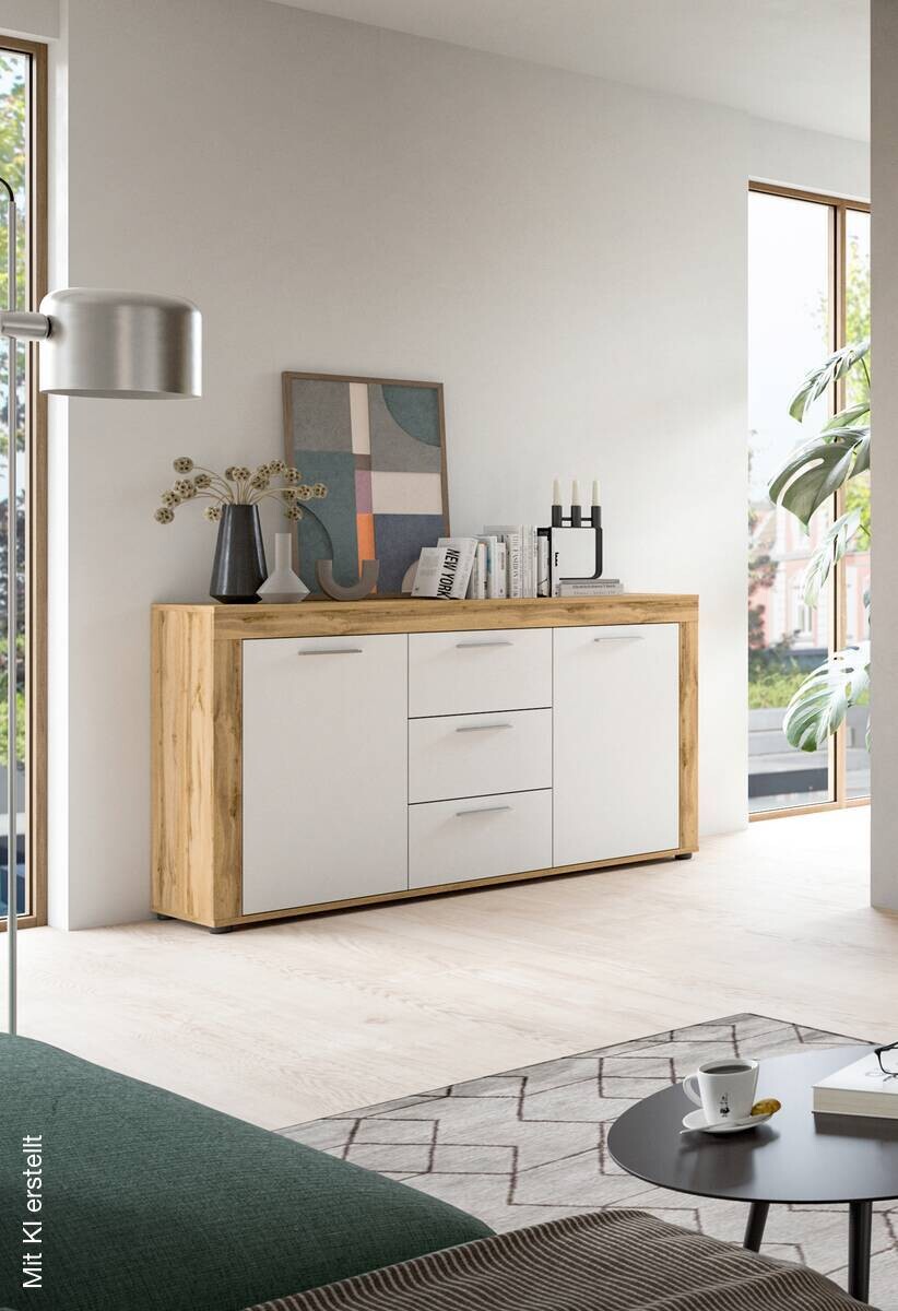 Sideboard Jam Eiche Wotan Nachbildung weiß B/H/T: ca. 125x80x35 cm