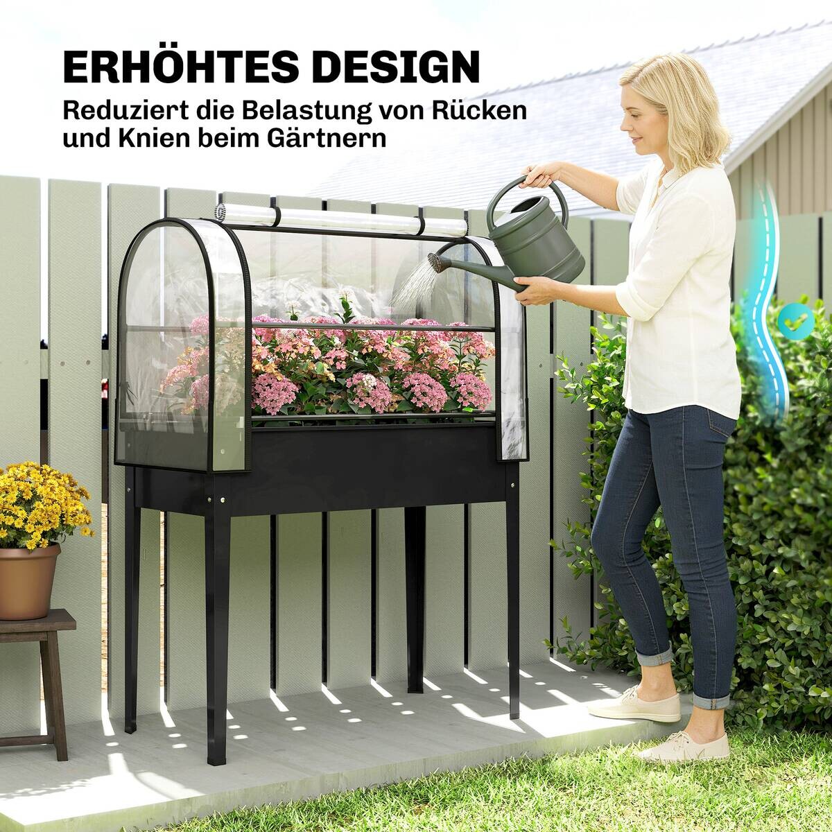 Outsunny Hochbeet mit Gewächshaus schwarz Kunststoff B/H/T/L: ca. 49x136x49x100 cm