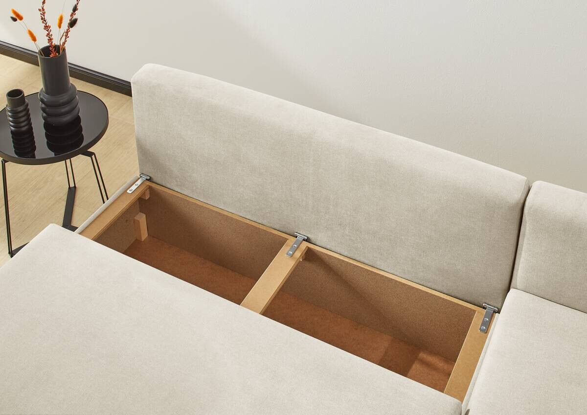 Ecksofa mit Bettfunktion und Bettkasten creme Microfaser B/H/T: ca. 191x70x142 cm