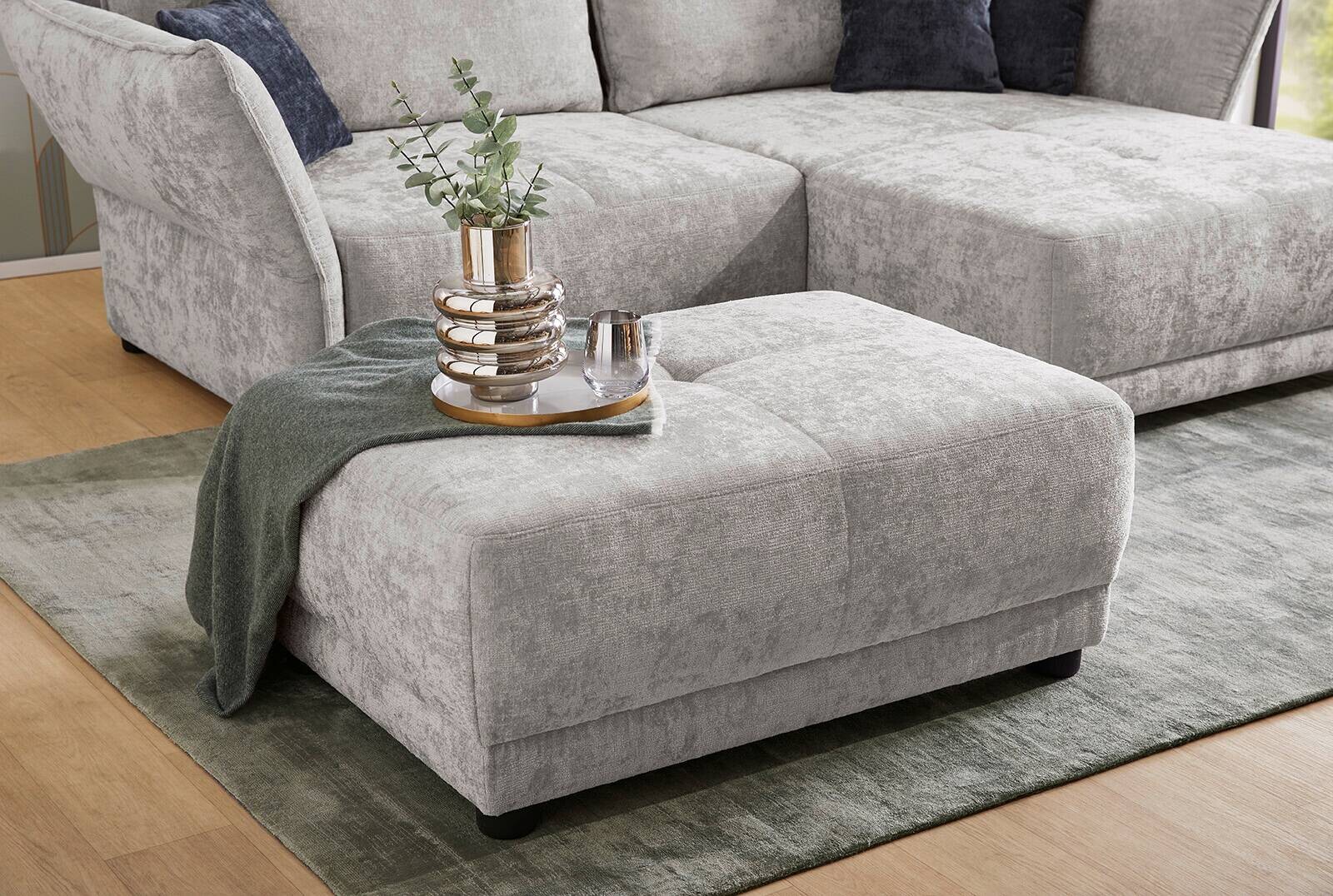 Hocker hellgrau Webstoff B/H/T: ca. 112x44x79 cm