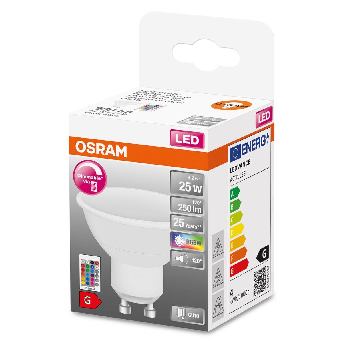 OSRAM LED-Leuchtmittel Reflektorlampe RGBW mit Fernbedienung AC31123 GU10