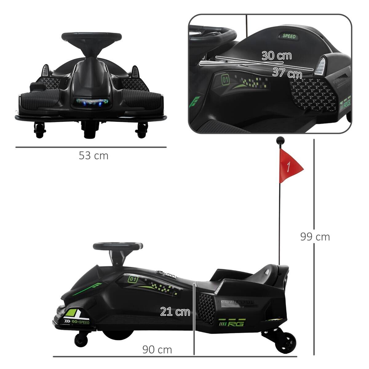HOMCOM Kinder Elektro Gokart schwarz B/H/L: ca. 53x99x90 cm