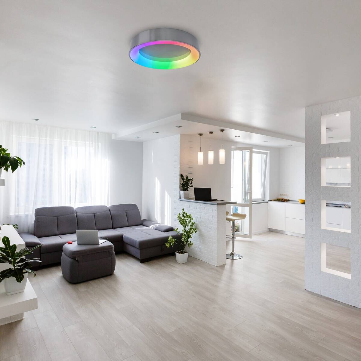 Näve Leuchten Deckenleuchte 1386961 nickel matt Kunststoff Metall B/H/T: ca. 46,5x8x46,5 cm null 1 Brennstellen