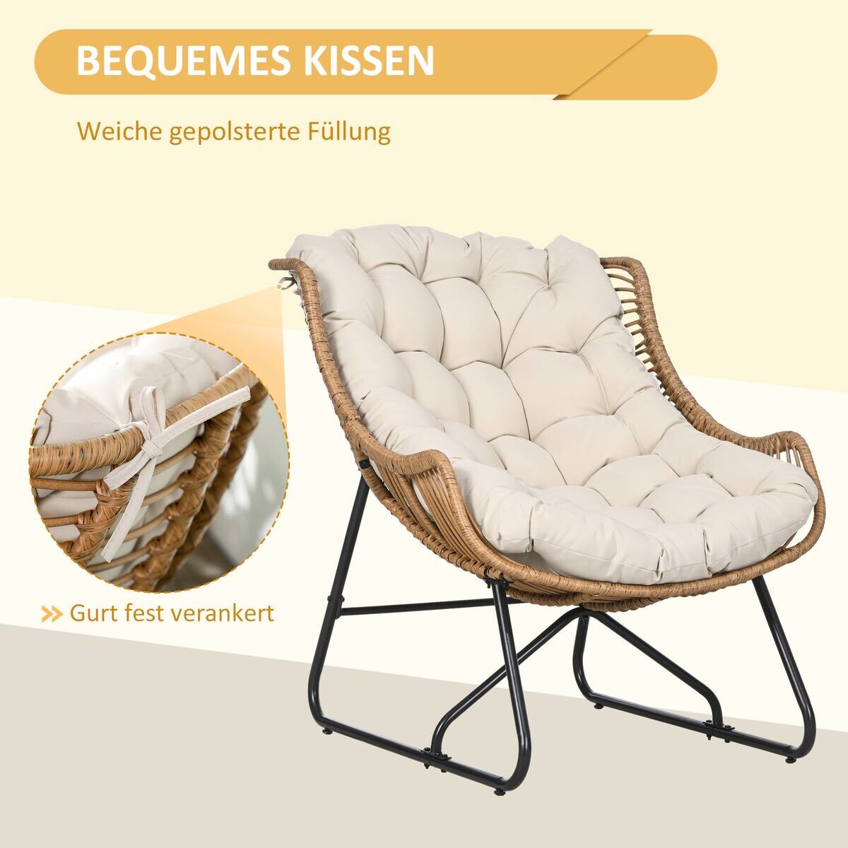 Outsunny Gartensessel khaki Stahl B/H/L: ca. 75x90x101 cm