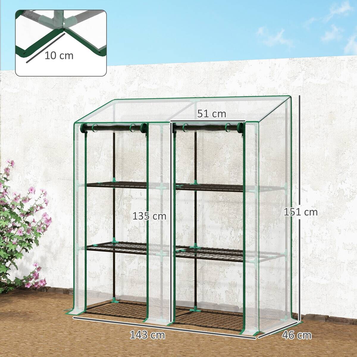 Outsunny Gewächshaus B/H/T/L: ca. 46x151x46x143 cm transparent