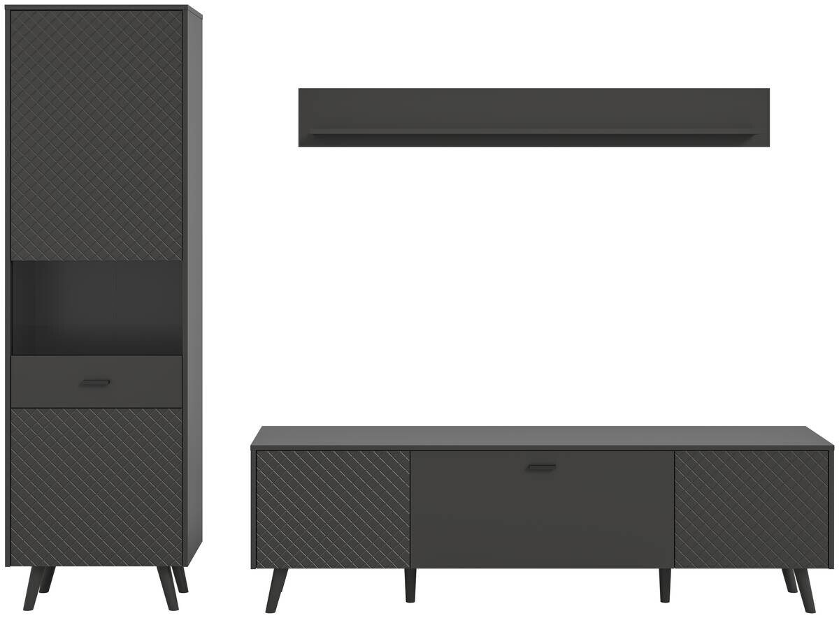 Wohnwand LINEA grau schwarz B/H/T: ca. 258x195x40 cm