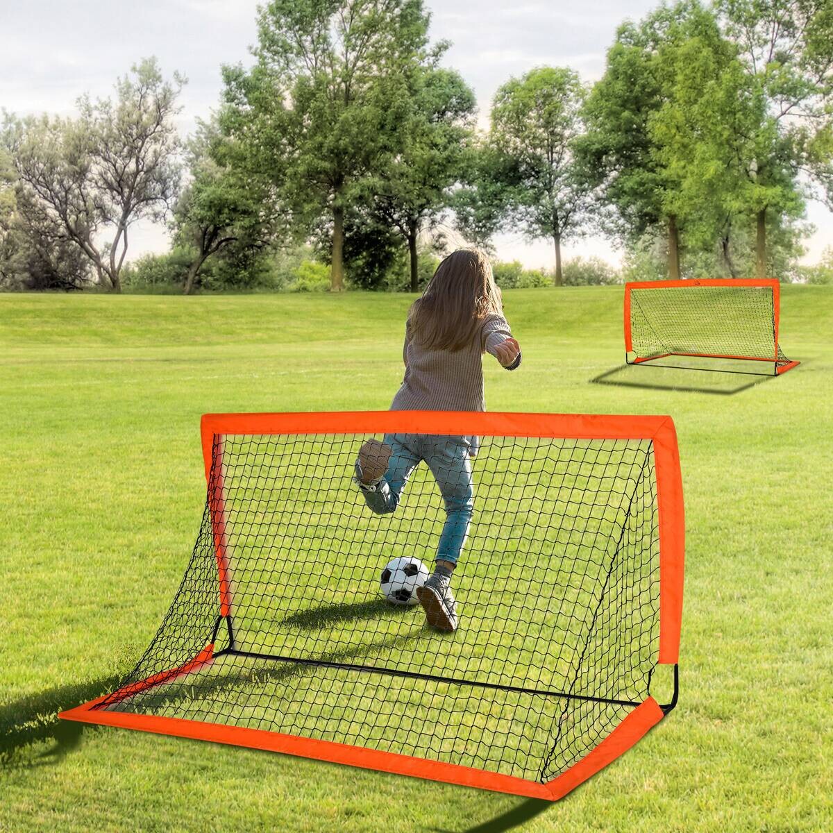 HOMCOM Fußballtor orange Metall B/H/L: ca. 90x90x183 cm