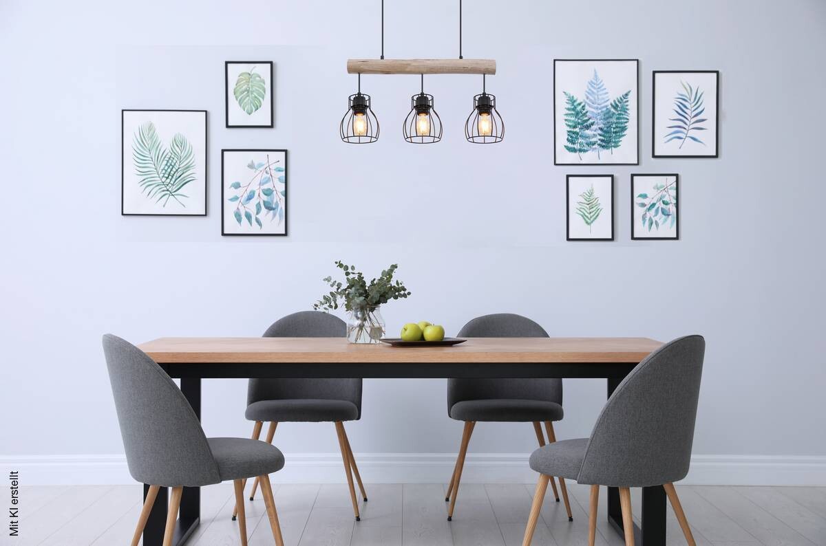 GLOBO Pendelleuchte Mina natur schwarz Holz Metall B/H: ca. 60x140 cm E27 3 Brennstellen