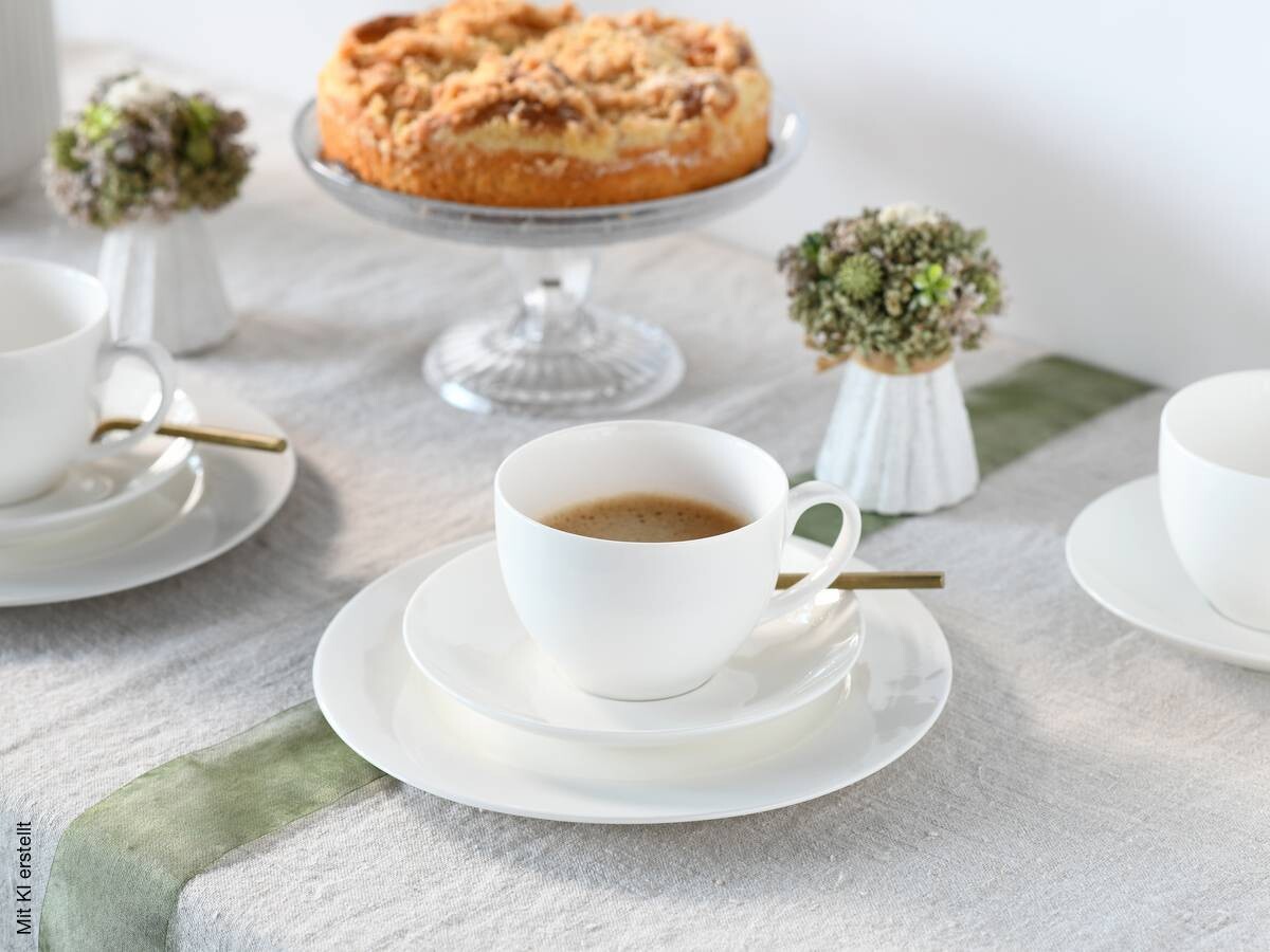CreaTable Kaffeeservice Fleur Royal cremeweiß Porzellan 18 tlg.