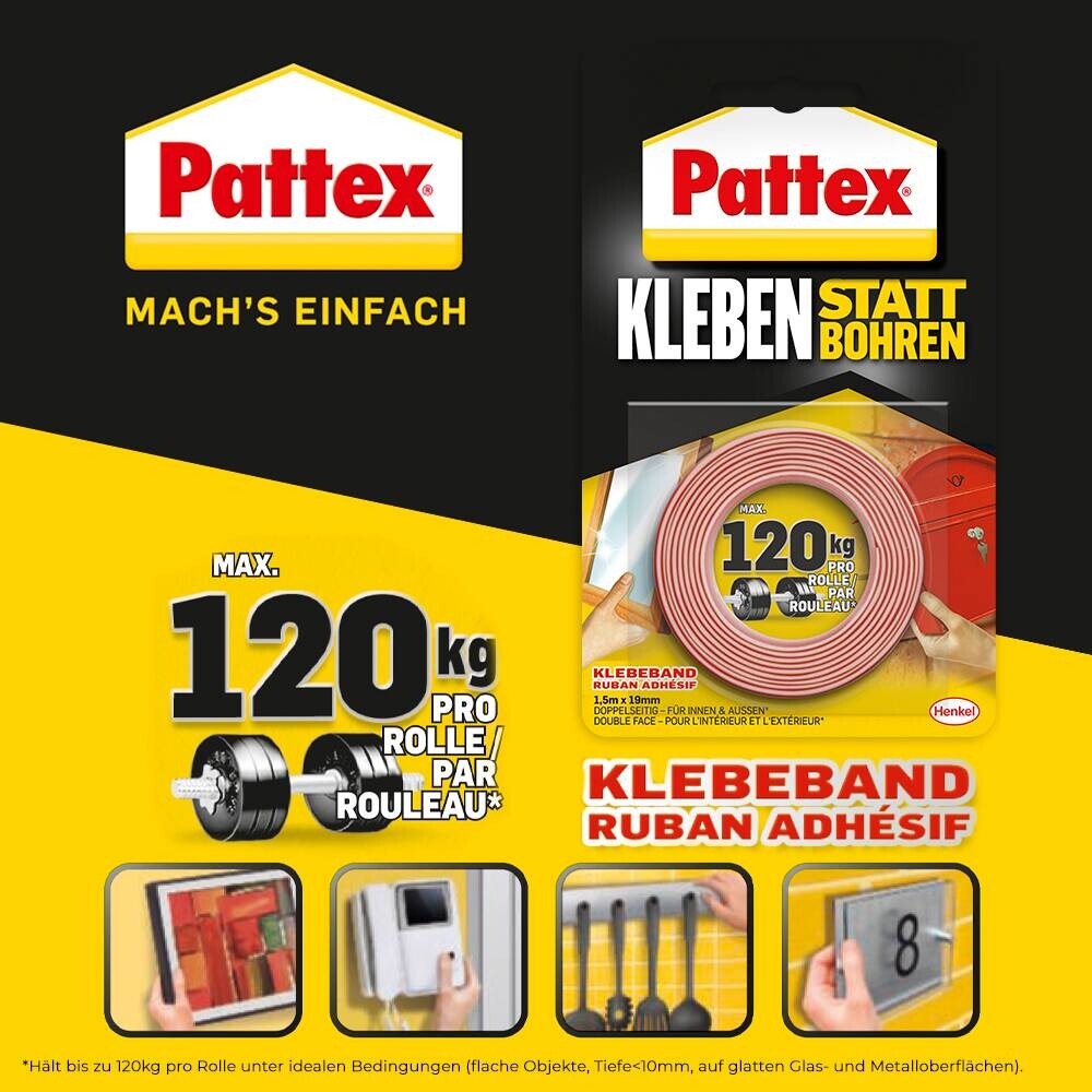 Pattex Klebeband Kleben statt Bohren L: ca. 150 cm