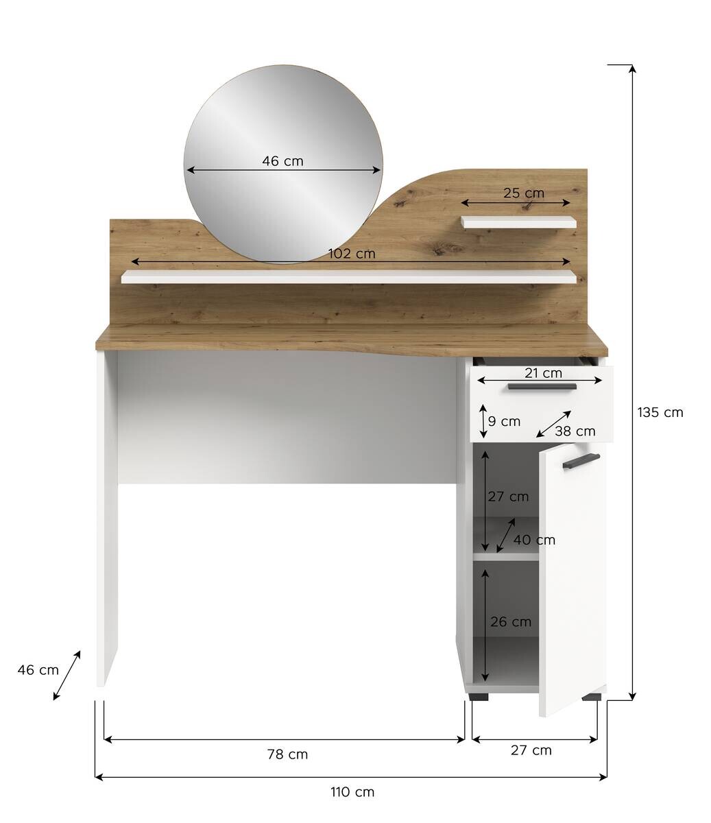 Schminktisch Vanity weiß B/H/T: ca. 110x135x46 cm