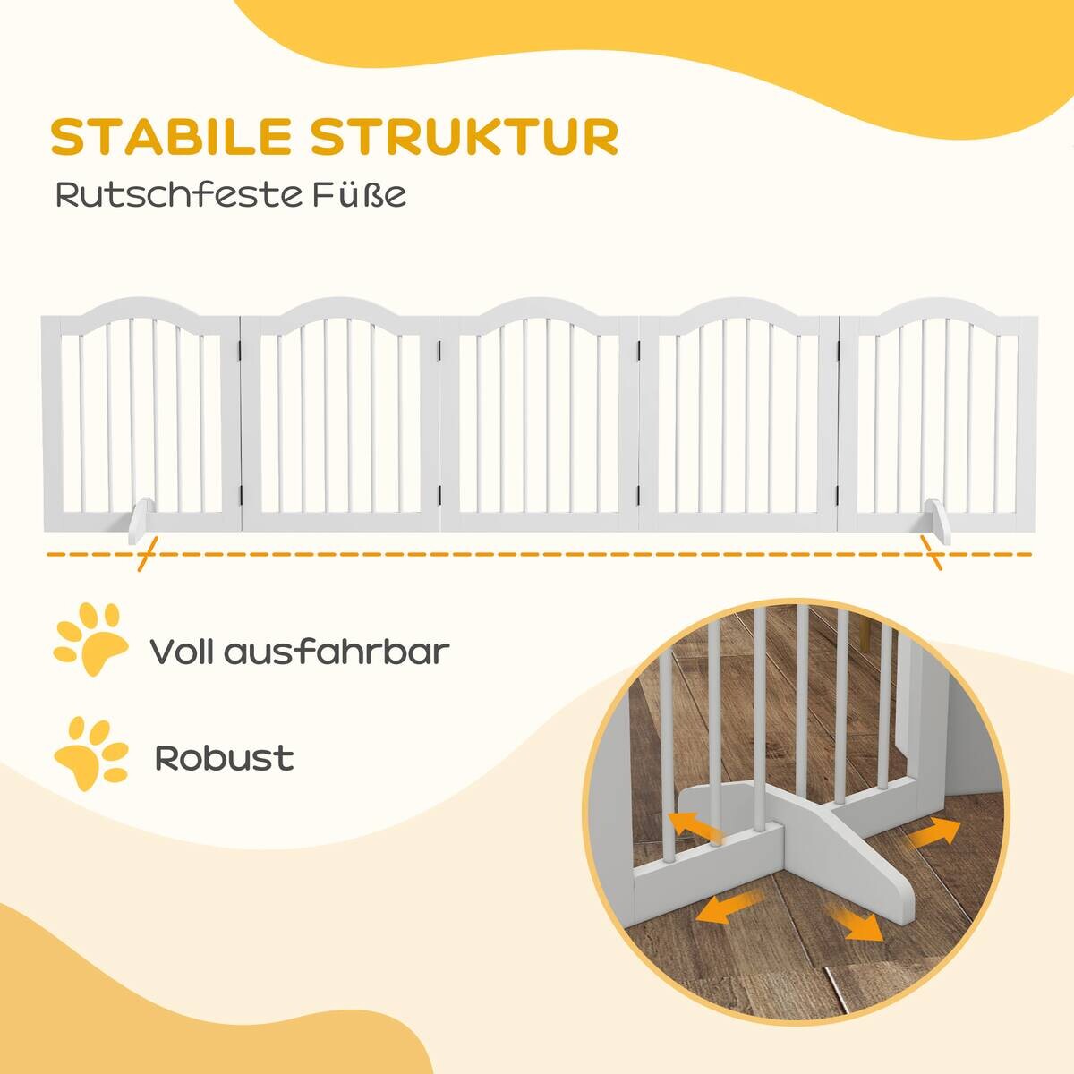 PawHut Hunde-Absperrgitter weiß MDF B/H/L: ca. 29,5x61x254,5 cm
