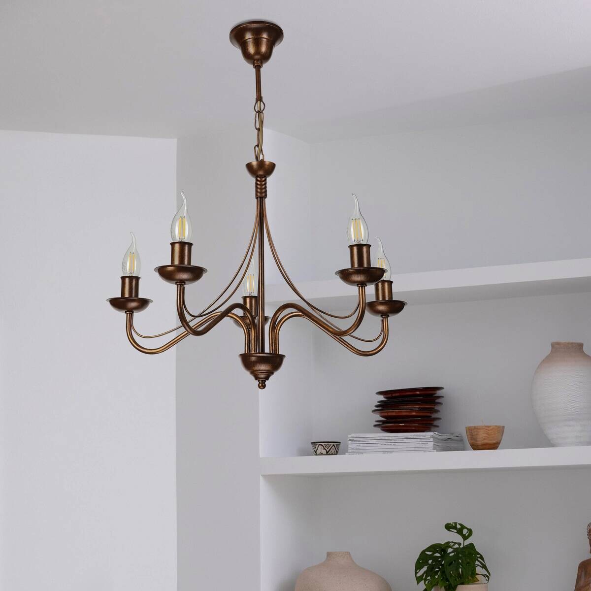 Lamkur Pendelleuchte braun Stahl B/H/L: ca. 53x71x53 cm E14 5 Brennstellen