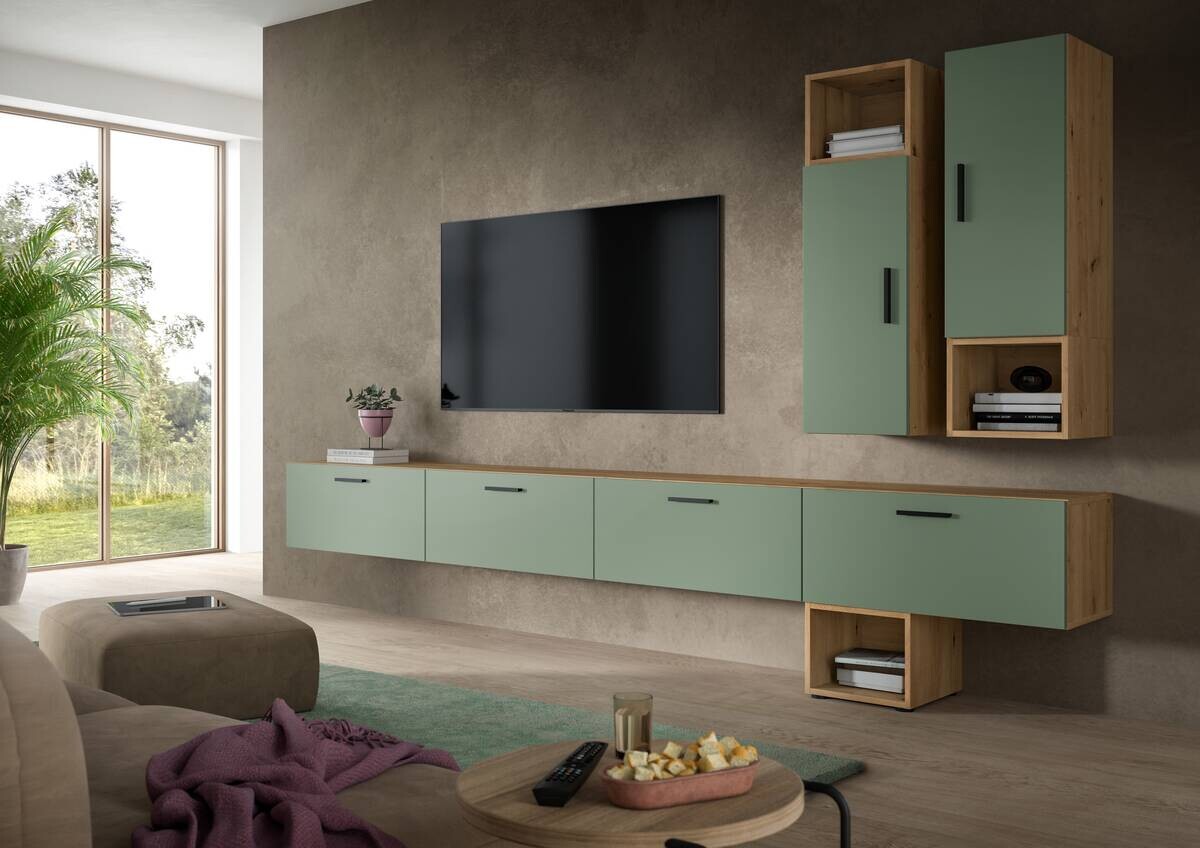Wohnwand-Set TheOne Eiche Artisan Nachbildung grün B/H/T: ca. 75x32x34 cm