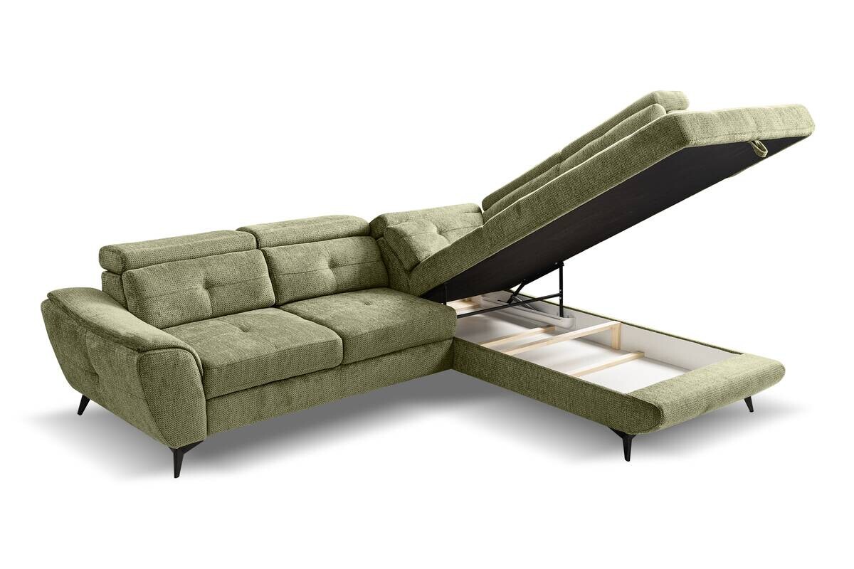 Ecksofa mit Bettfunktion und Bettkasten moosgrün Microfaser B/H/T: ca. 274x82x231 cm