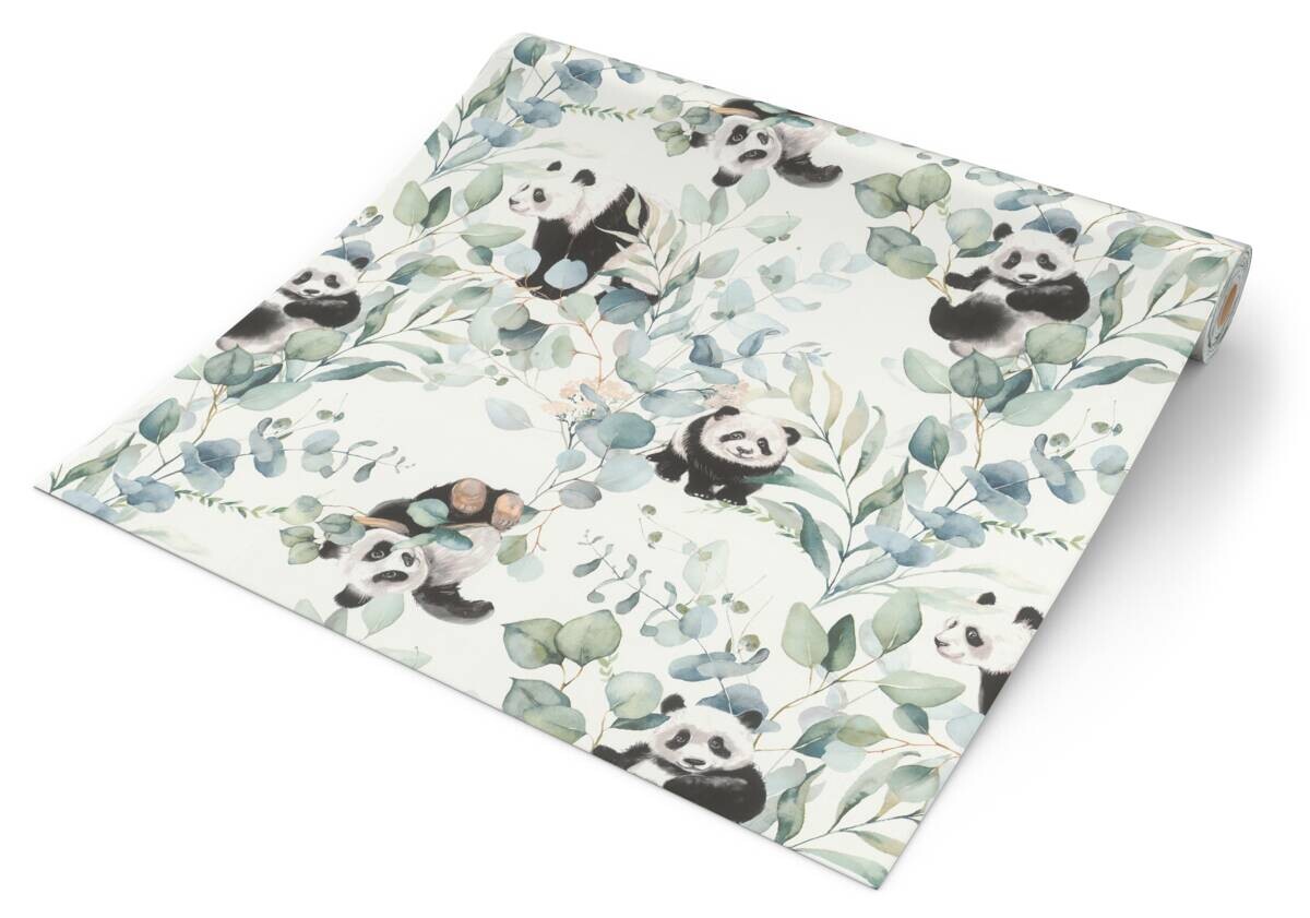 Papiertapete Pandabären weiß grün B/L: ca. 53x1005 cm