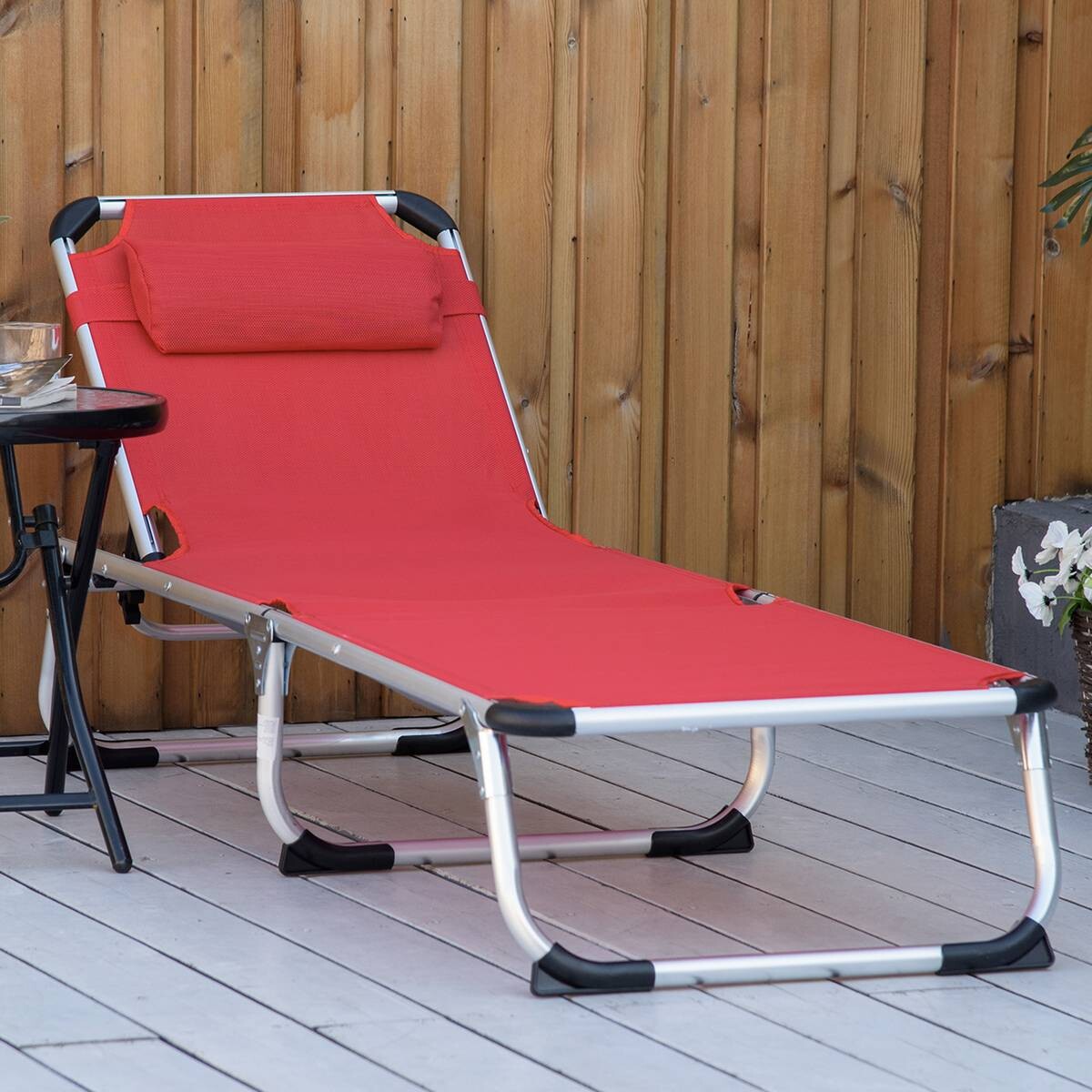 Outsunny Gartenliege rot Aluminium B/H/L: ca. 60x28x189 cm