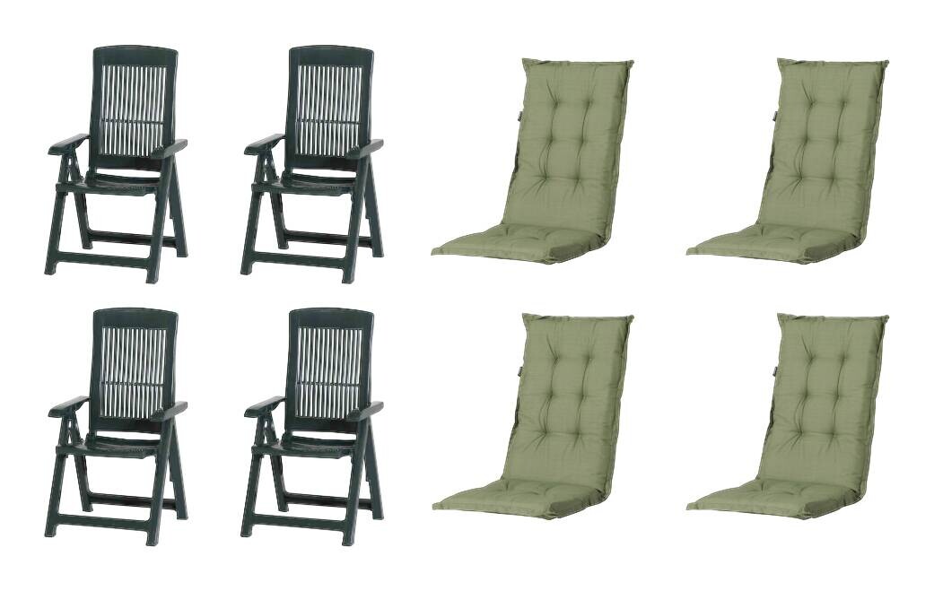 PROGARDEN,MADISON Klappsessel Set + Auflagen Tampa grün Kunststoff B/H/L: ca. 61x109x60 cm