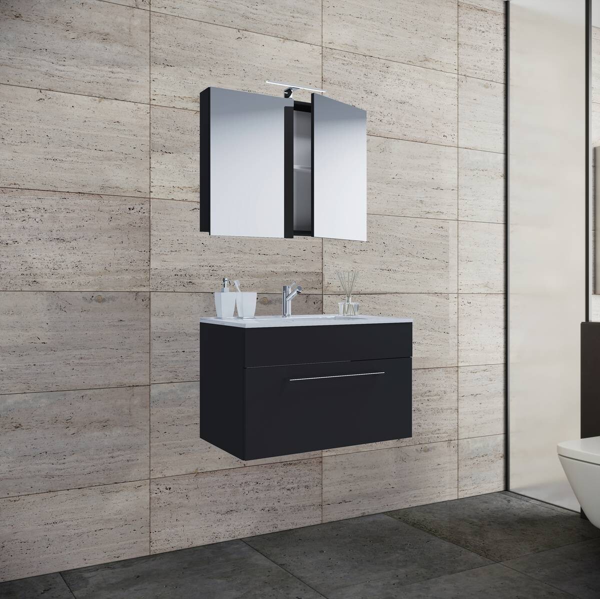 Waschplatz 3tlg-Badinos schwarz B/H/T: ca. 80x50x46 cm