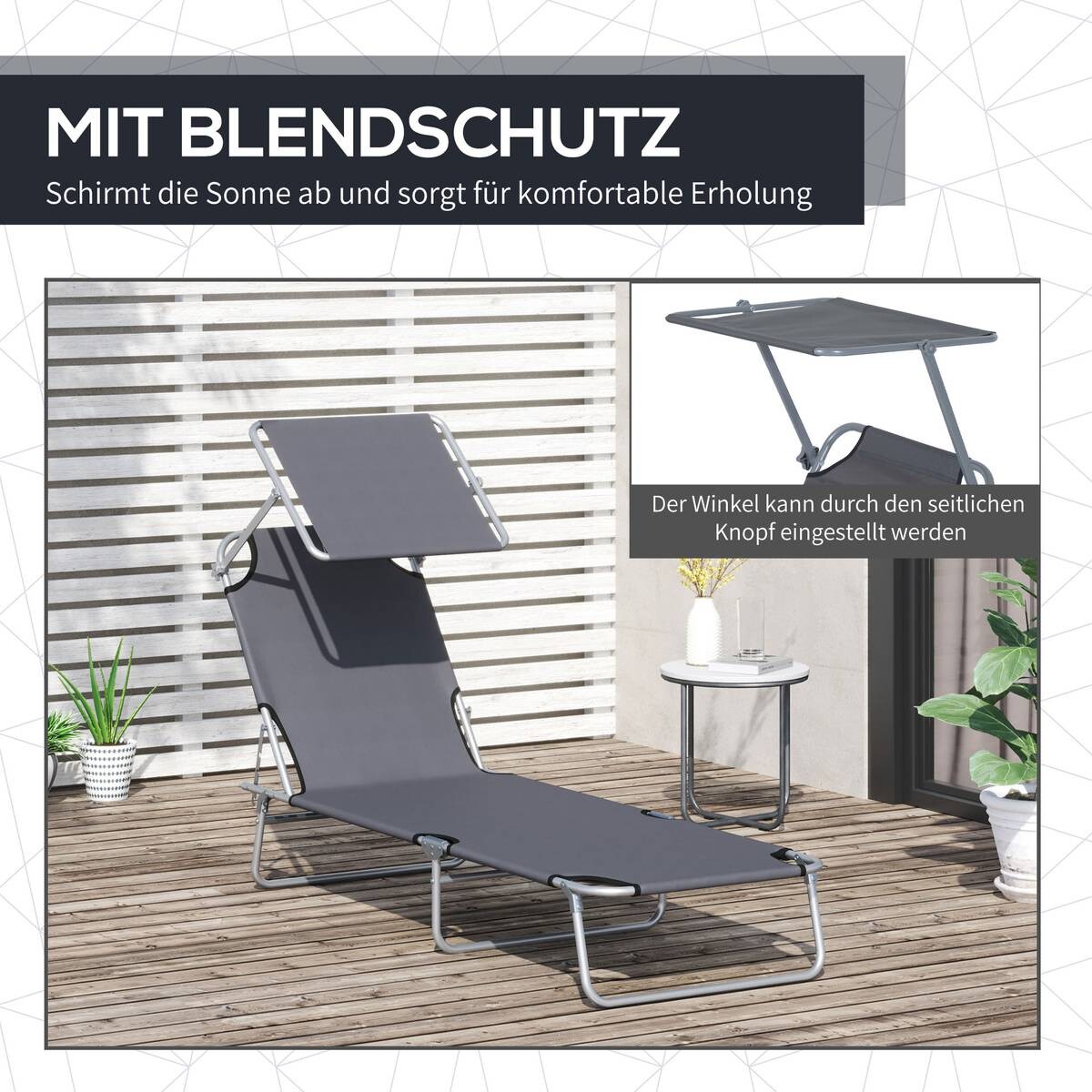 Outsunny Sonnenliege grau Metall B/H/L: ca. 58x36x187 cm