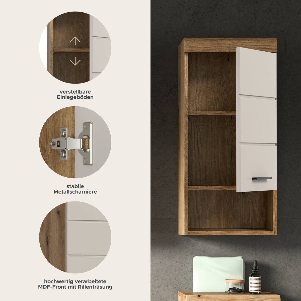 Badhängeschrank Scout Evoke Oak Nachbildung Kaschmirgrau Nachbildung B/H/T: ca. 37x79x24 cm