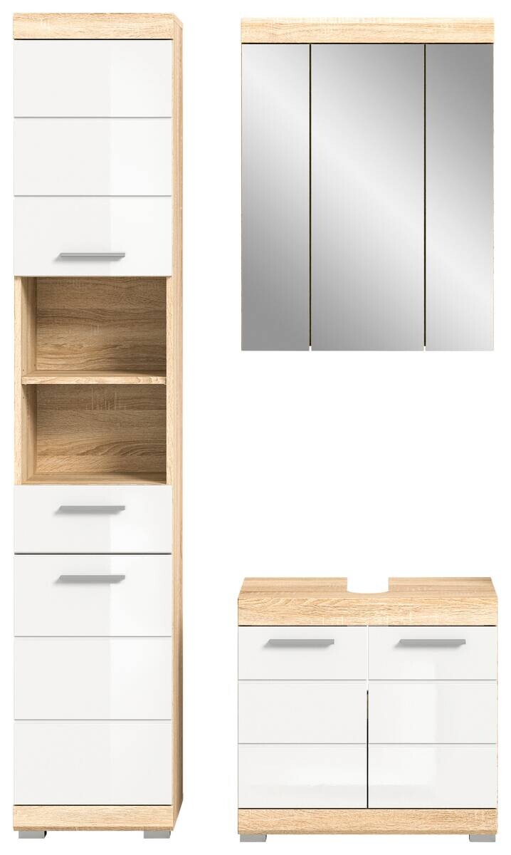 Badezimmer-Set LAMBADA Eiche Sonoma hell Nachbildung weiß Hochglanz B/H/T: ca. 112x191x34 cm