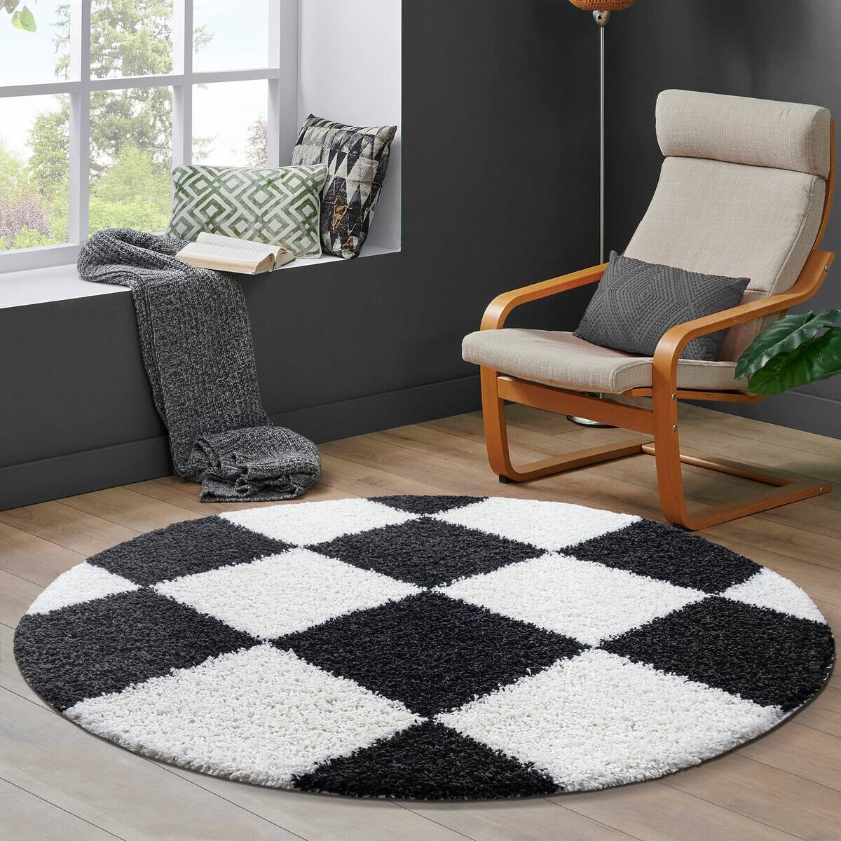 Sanat Hochflorteppich MILANO schwarz D: ca. 120 cm