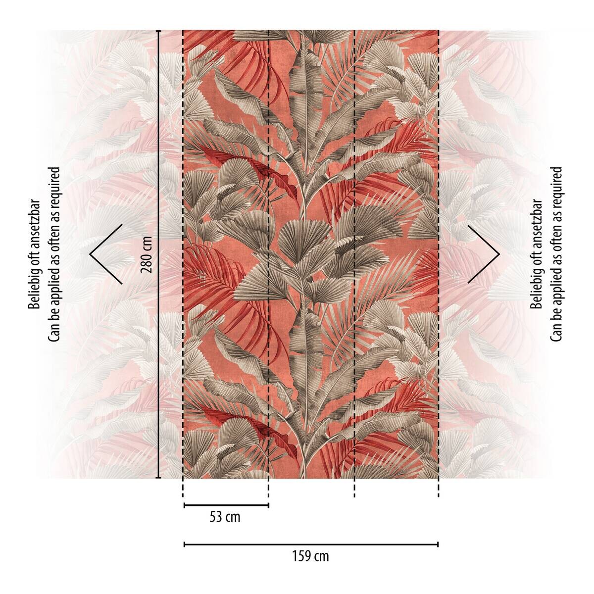 Livingwalls Fototapete Blätter grau rosa rot B/L: ca. 280x159 cm