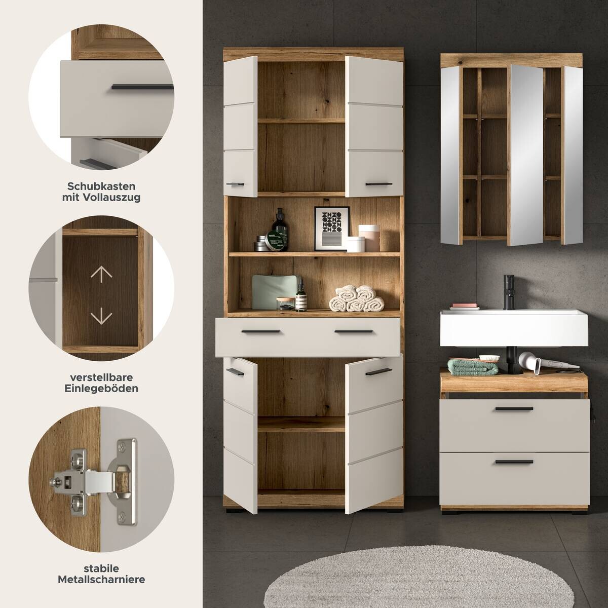 Badezimmer-Set Scout Evoke Oak Nachbildung Kaschmirgrau Nachbildung B/H/T: ca. 149x191x34 cm