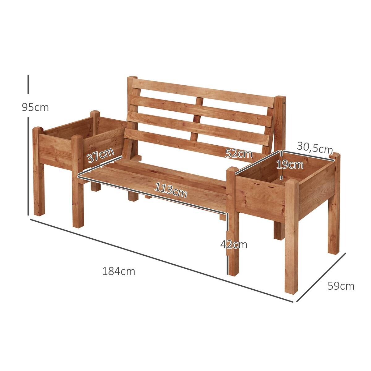 Outsunny Gartenbank braun Polypropylen B/H/L: ca. 59x184x95 cm