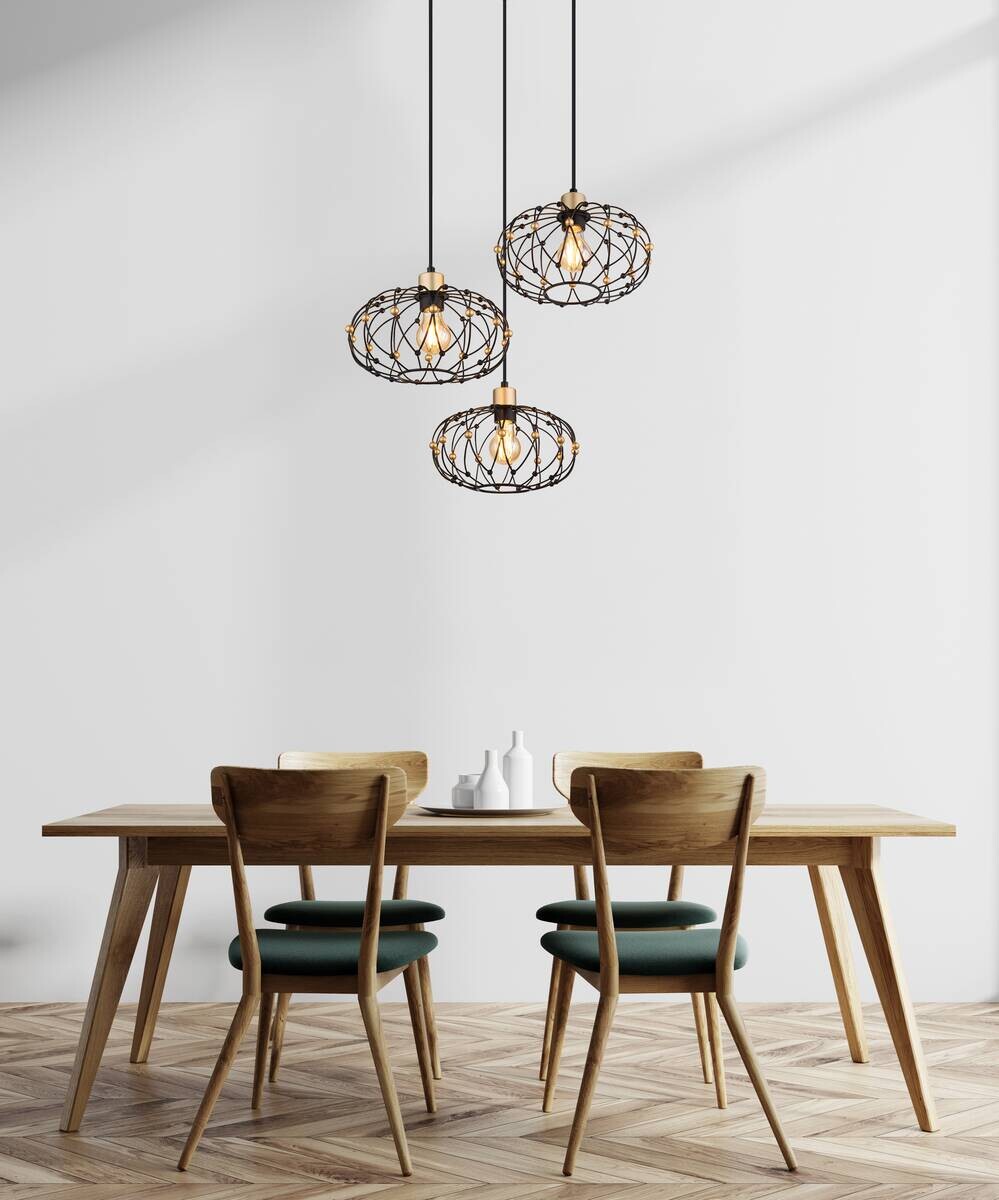 GLOBO Pendelleuchte mattschwarz Metall H/D: ca. 150x54,9 cm E27 3 Brennstellen