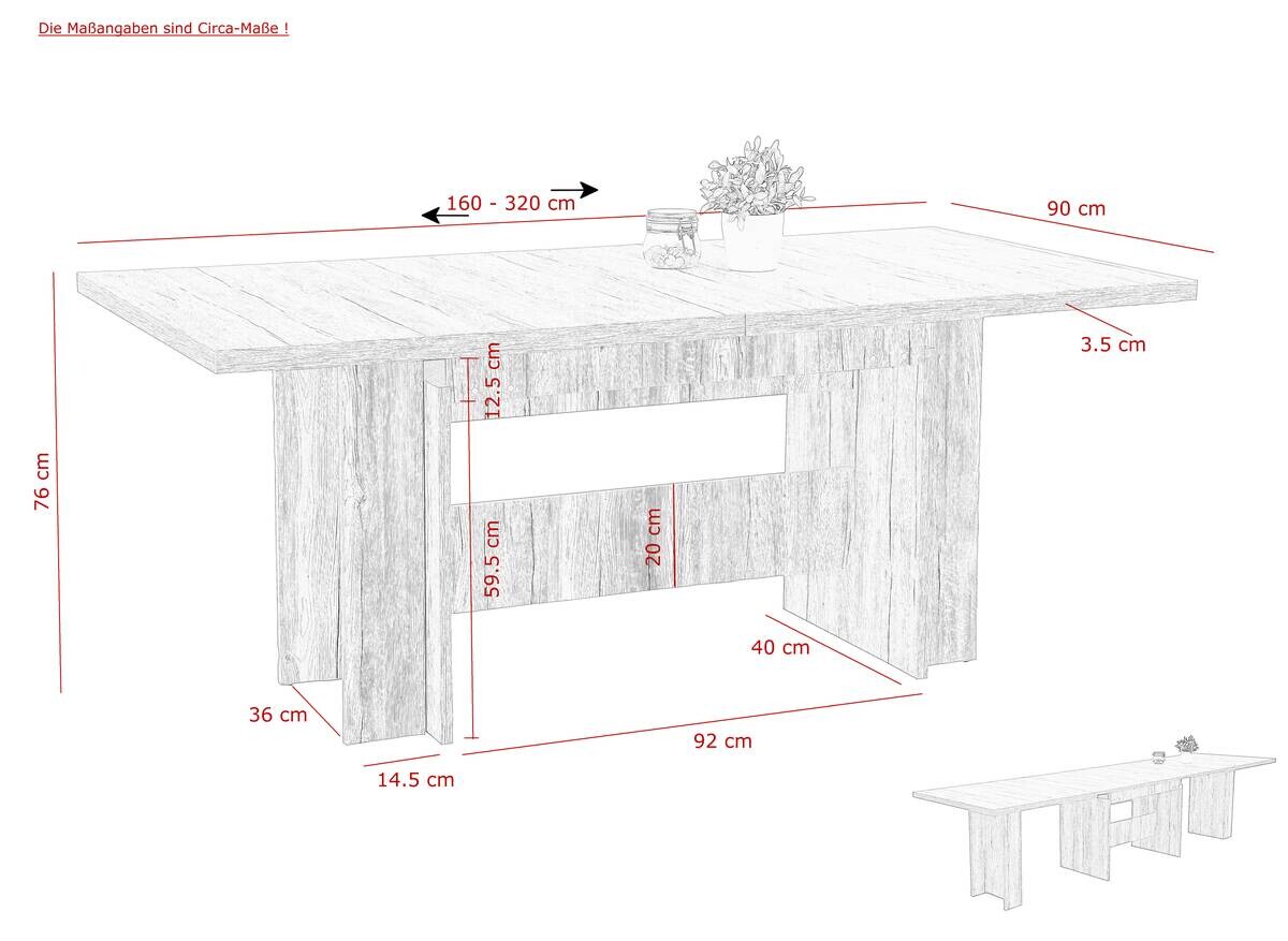 Essgruppe Lia II Eiche anthrazit Microfaser B/H/T: ca. 320x76x90 cm