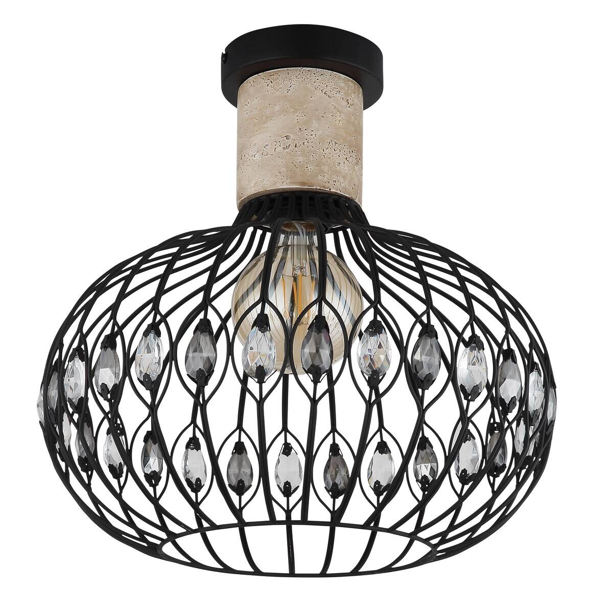 GLOBO Deckenleuchte mattschwarz Rauch grau Metall Glas H/D: ca. 36,5x38 cm E27 1 Brennstellen