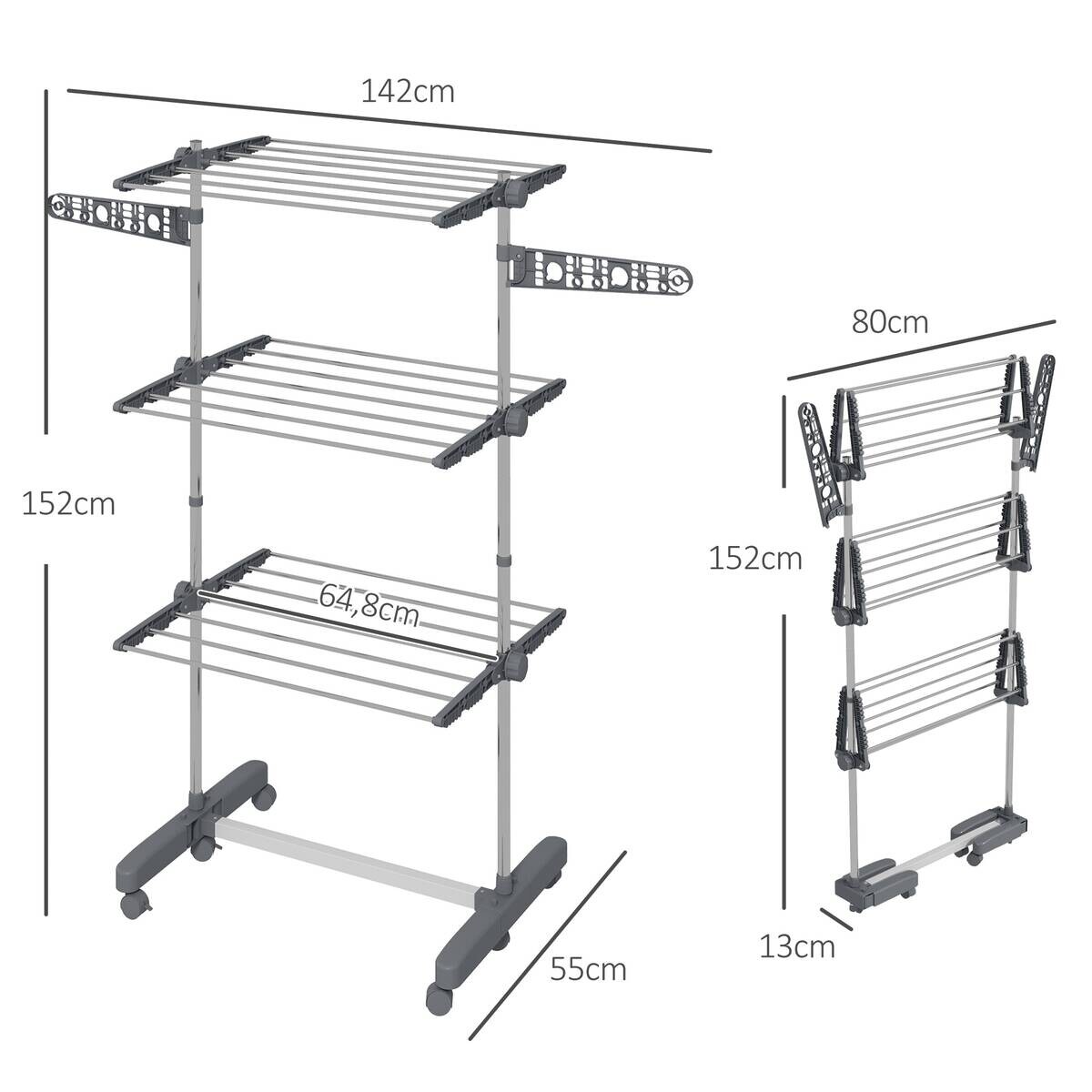 HOMCOM Wäscheständer grau Edelstahl B/H/L: ca. 55x142x152 cm