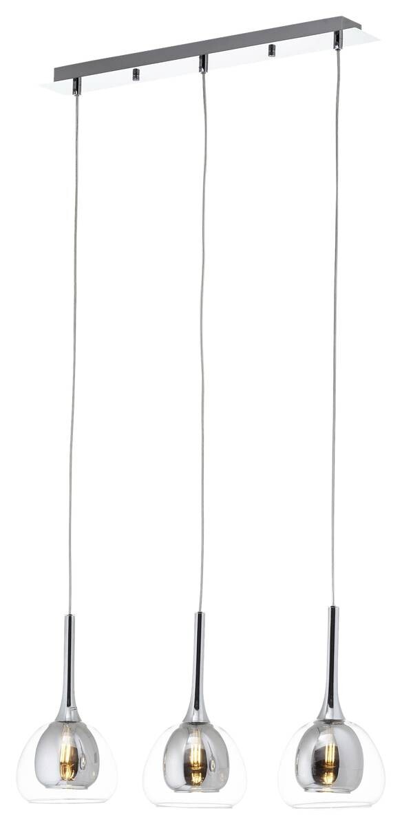 Brilliant Pendelleuchte Hadan Chrom grau klar Metall Rauchglas B/H/T: ca. 66x120x16 cm E14 3 Brennstellen