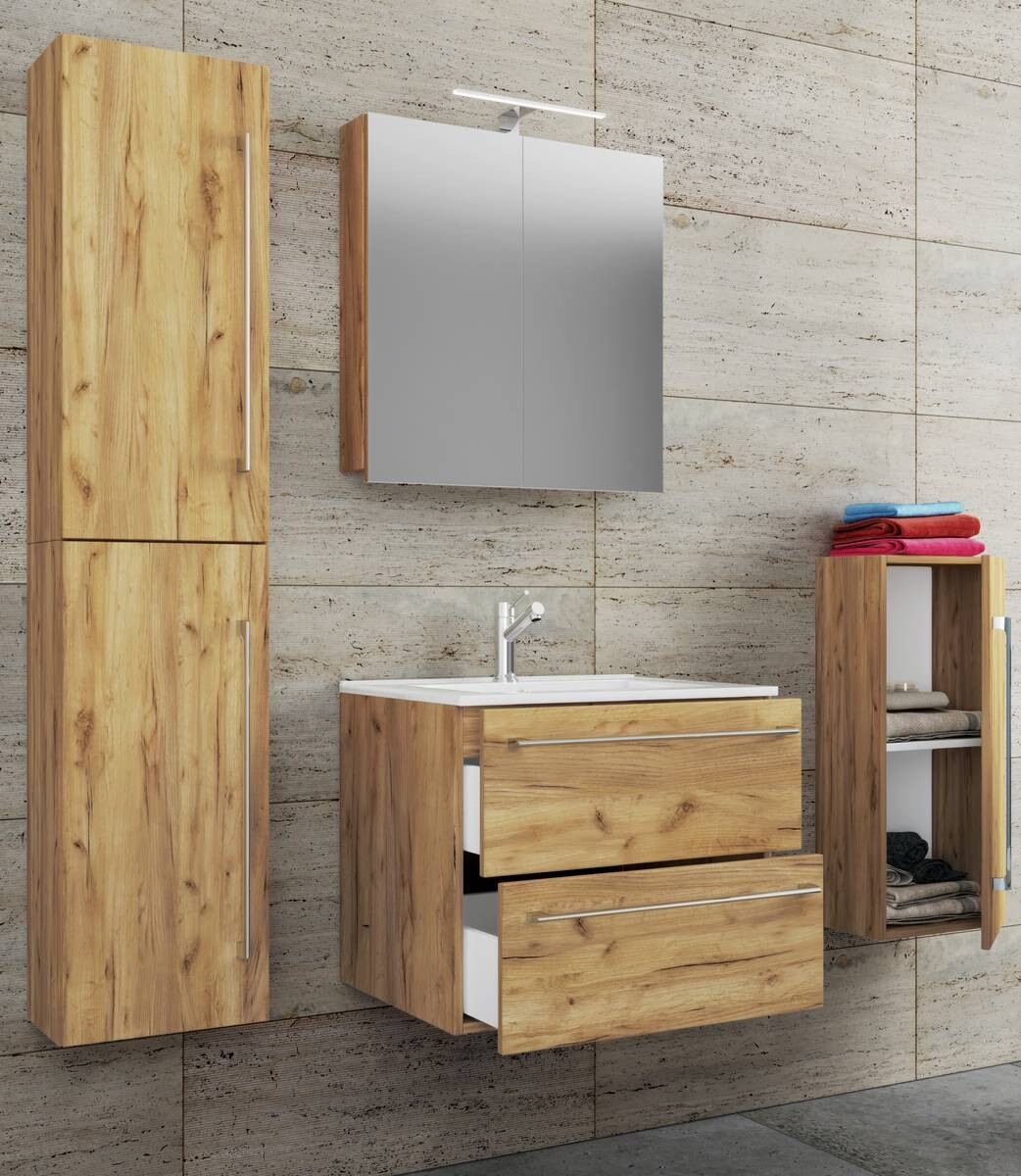 Waschplatz 5tlg-Badinos Eiche Honig Nachbildung B/H/T: ca. 61x52x46 cm