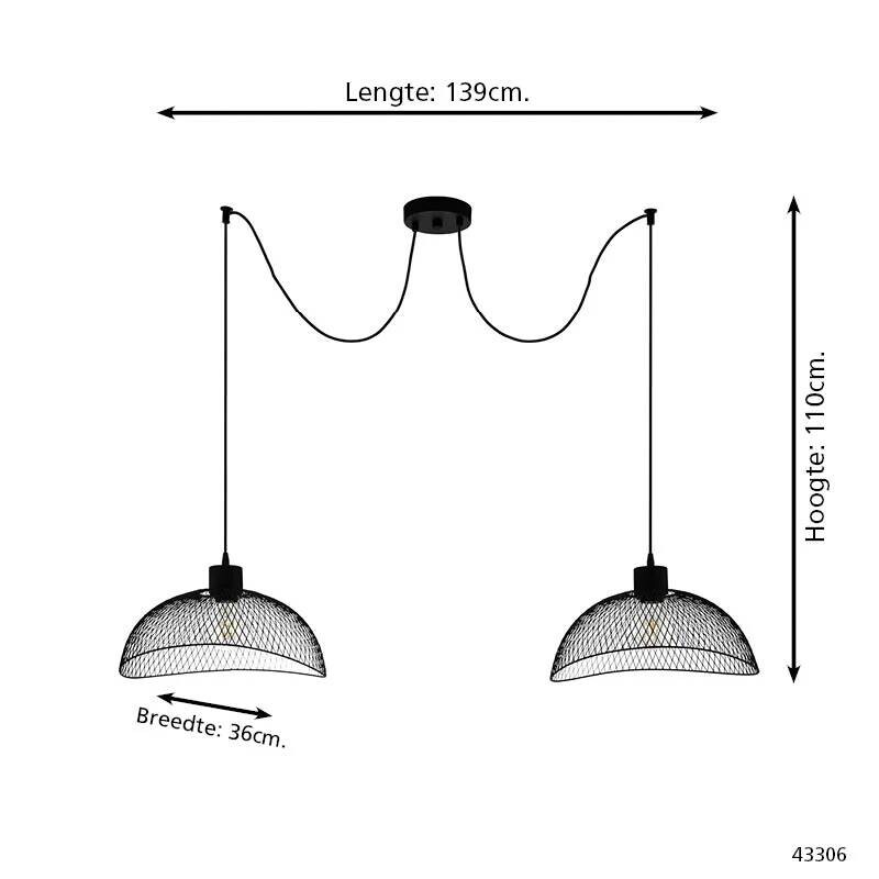 Eglo Pendelleuchte schwarz Stahl B/H/L: ca. 36x110x139 cm E27 2 Brennstellen
