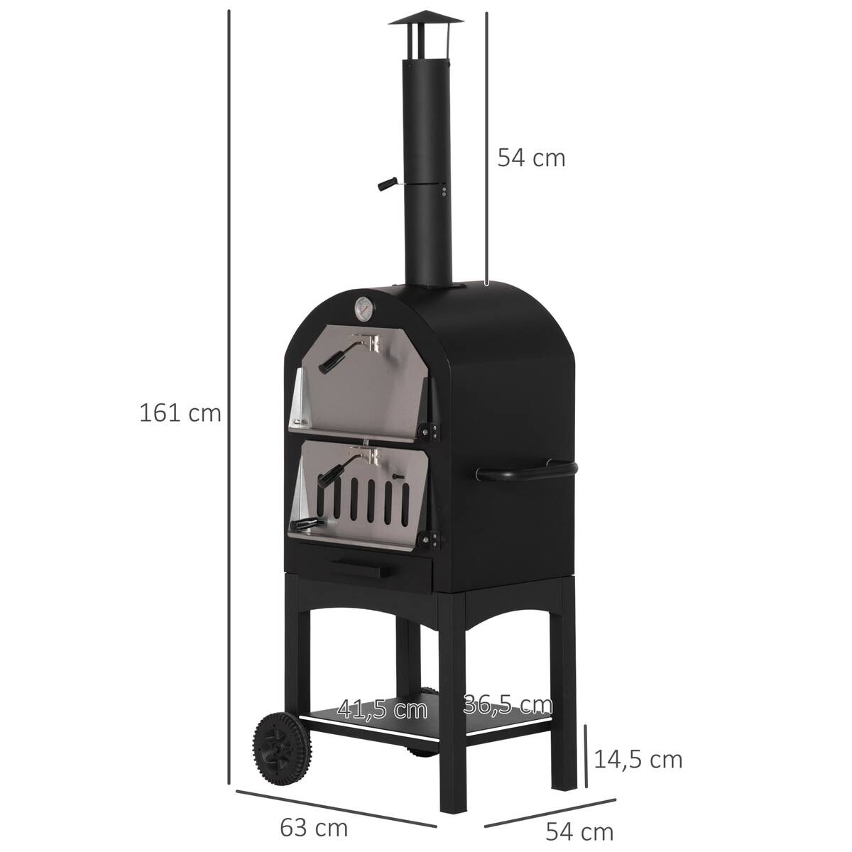 Outsunny Pizzaofen mit Schornstein schwarz Stahl B/H/L: ca. 54x161x63 cm