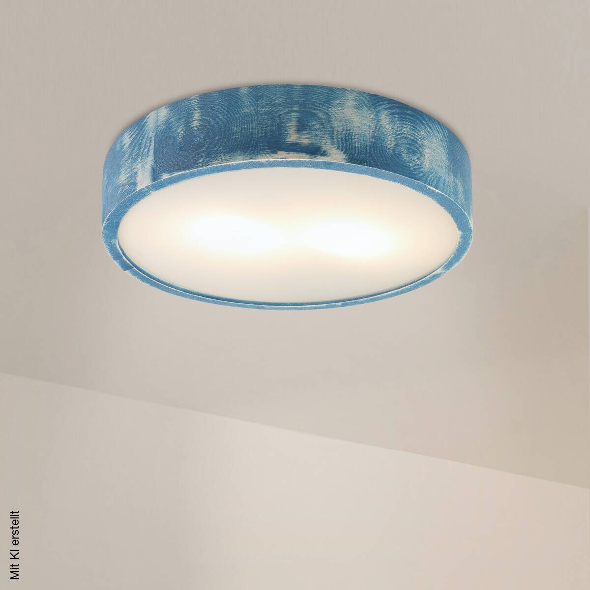 Lamkur Deckenleuchte blau hellbraun Glas Holz B/H/L: ca. 38x38x10 cm 2 Brennstellen