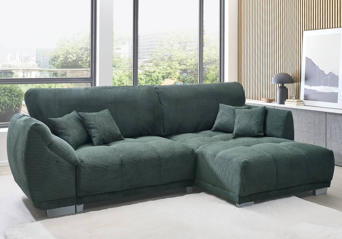 Ecksofa mit Bettfunktion und Bettkasten olive Microfaser B/H/T: ca. 288x78x179 cm