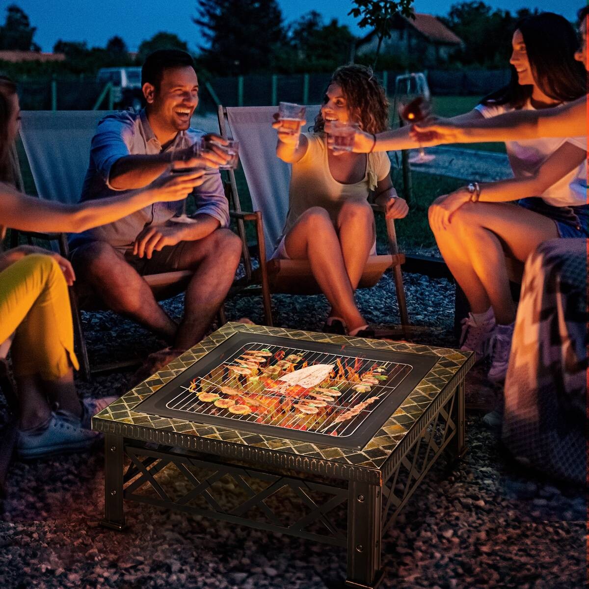 Outsunny Feuerschale schwarz Schiefer B/H/T: ca. 76x47x76 cm